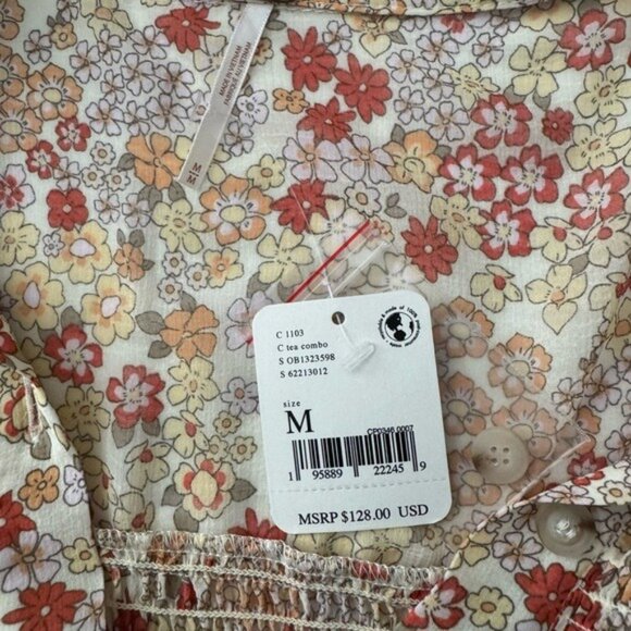 Free People Women Floral Mini Dress With Puff Sleeves & Smocked Detail Size M - Picture 15 of 16